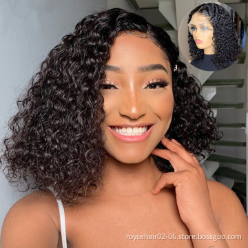 Jerry Curl Weave 100% Peruvian Human Hair Cheap Short Bob Swiss Lace Frontal Middle Part Wigs with Baby Hair for Black Women